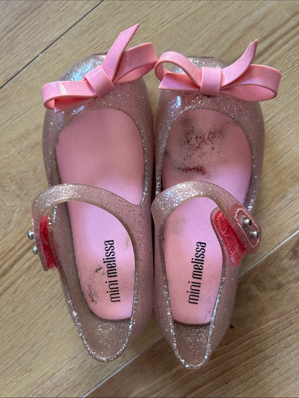 Mini Melissa Glitter Pink Bow Mary Janes